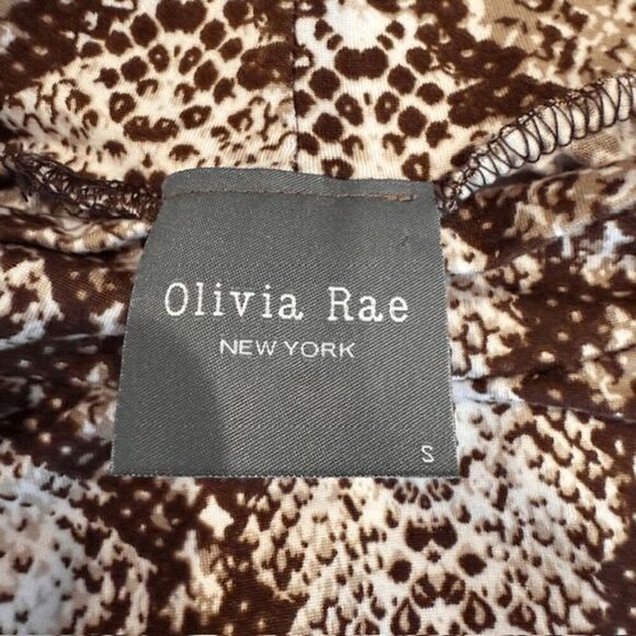 Olivia Rae Snakeskin Print Mock Neck stretch Blouse Brown White Size Small - Picture 5 of 10